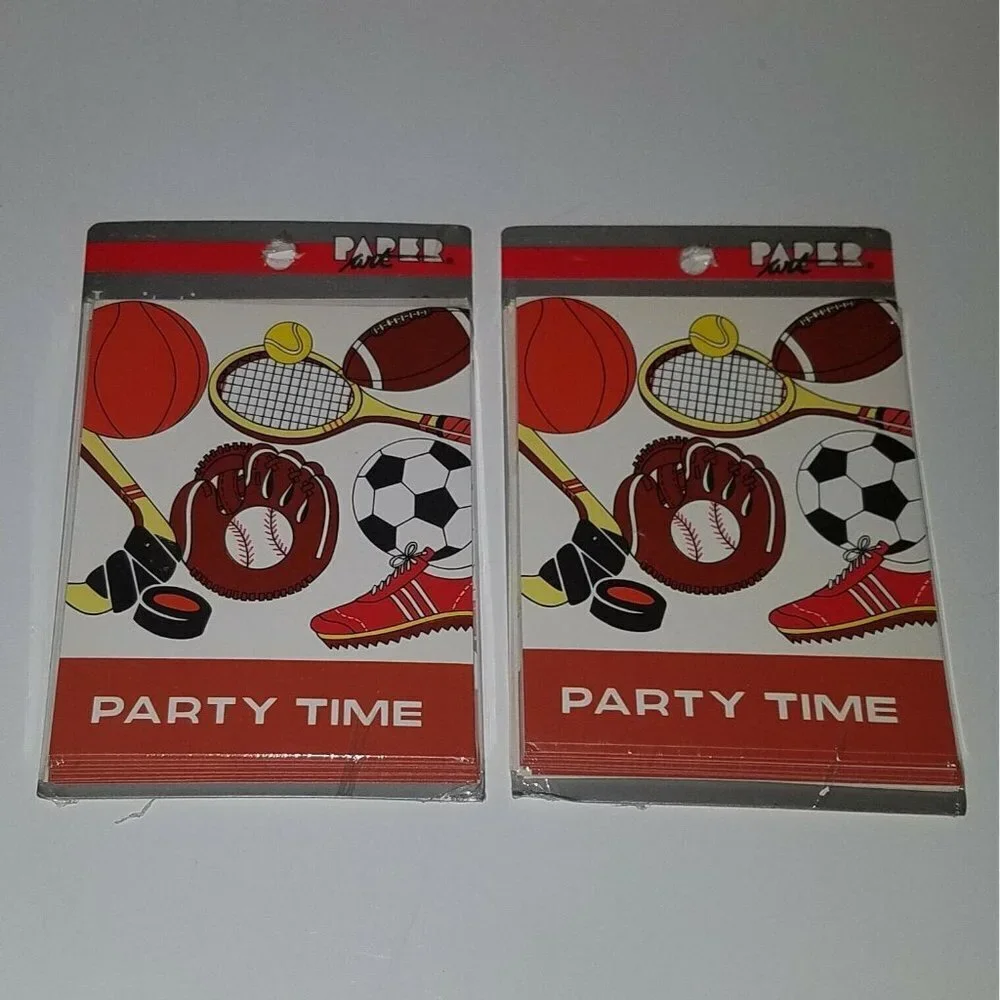 VTG NOS Party Time Invitations Sports Football Basketball Baseball Bday Card Lot